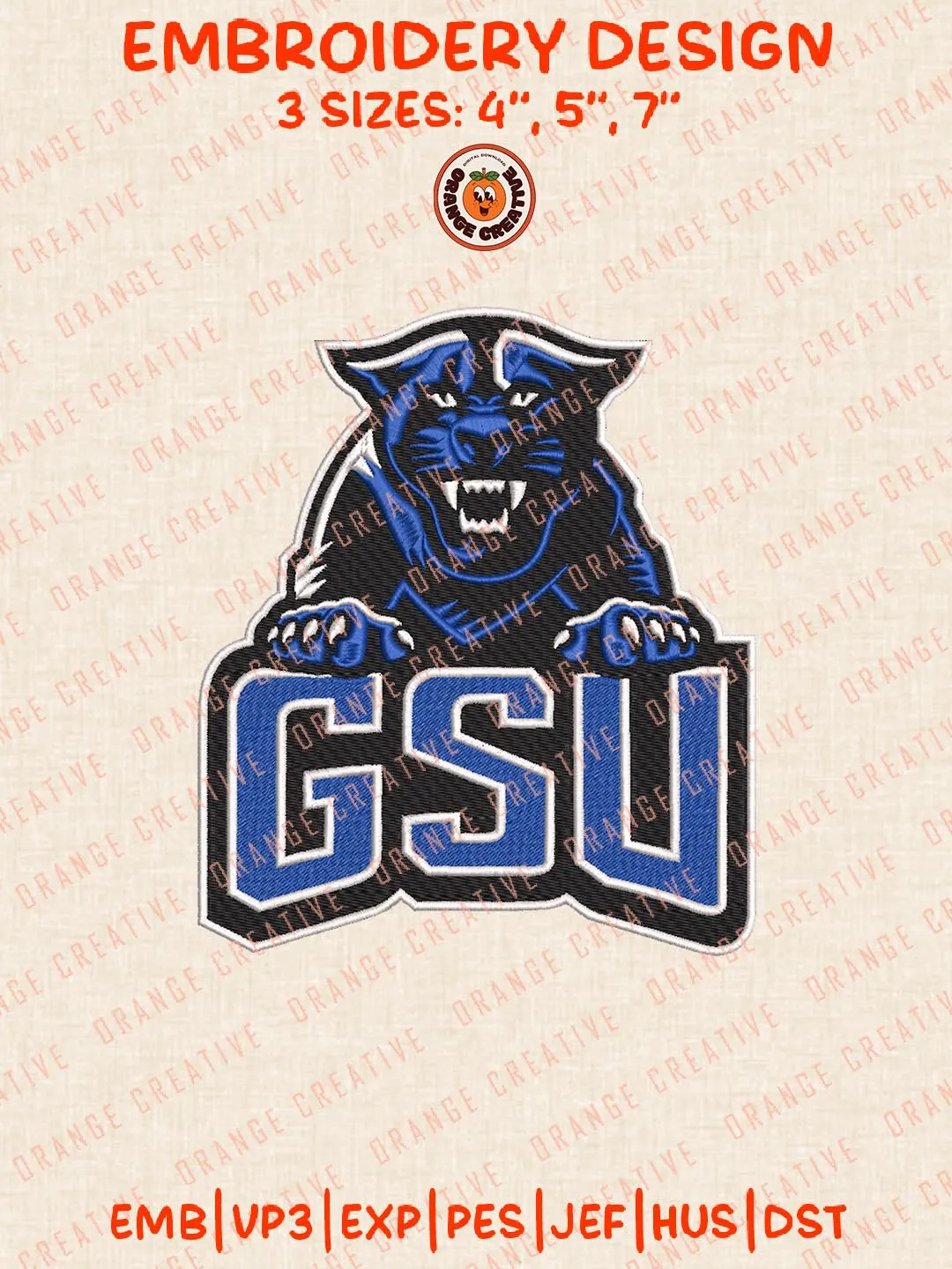 NCAA GSU Panthers Embroidery Design, NCAA Georgia State Panthers Logo Embroidery Design, Machine Embroidery Design File, 4 Sizes, Digital Download