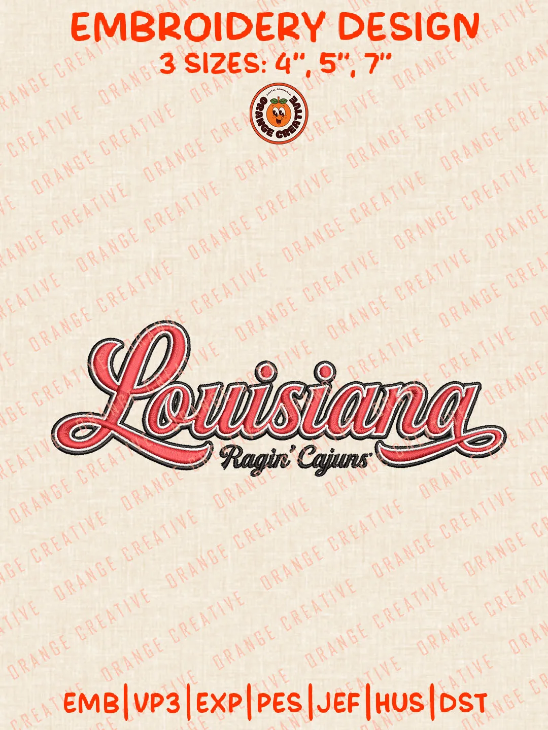 Louisiana Ragin Cajuns Wordmark Logo Embroidery Files, NCAA Cajuns Team Embroidery Designs, Football Team Machine Embroidery Files, NCAA Machine Embroidery, Digital Download