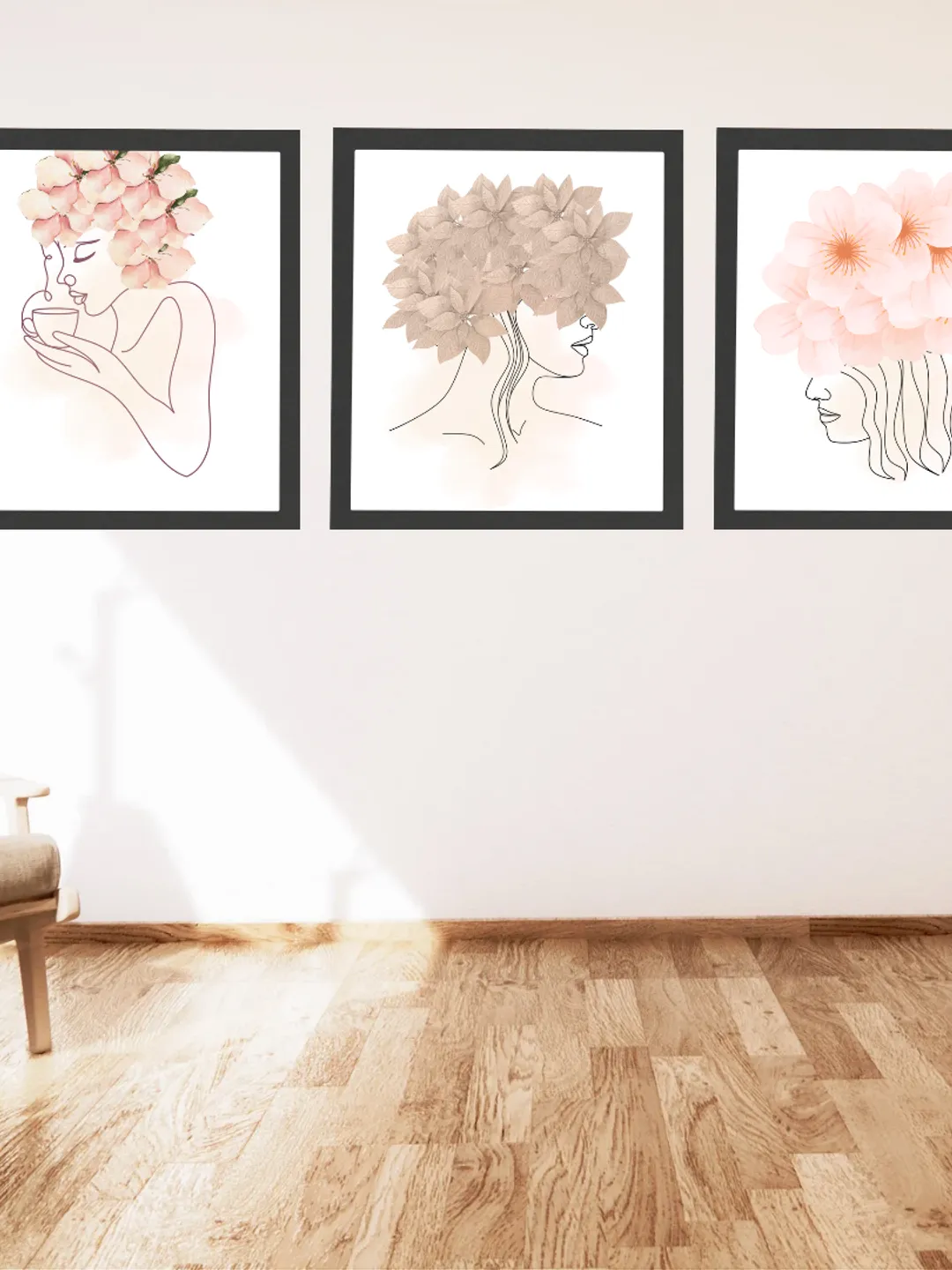 Minimalist Woman Face Line Art Wall Art Set of 3 | Floral Botanical 
Portrait Prints | Boho Aesthetic Home Decor Digital Download | A4 
Instant Download | Feminine Line Drawing Art for Bedroom Living Room
