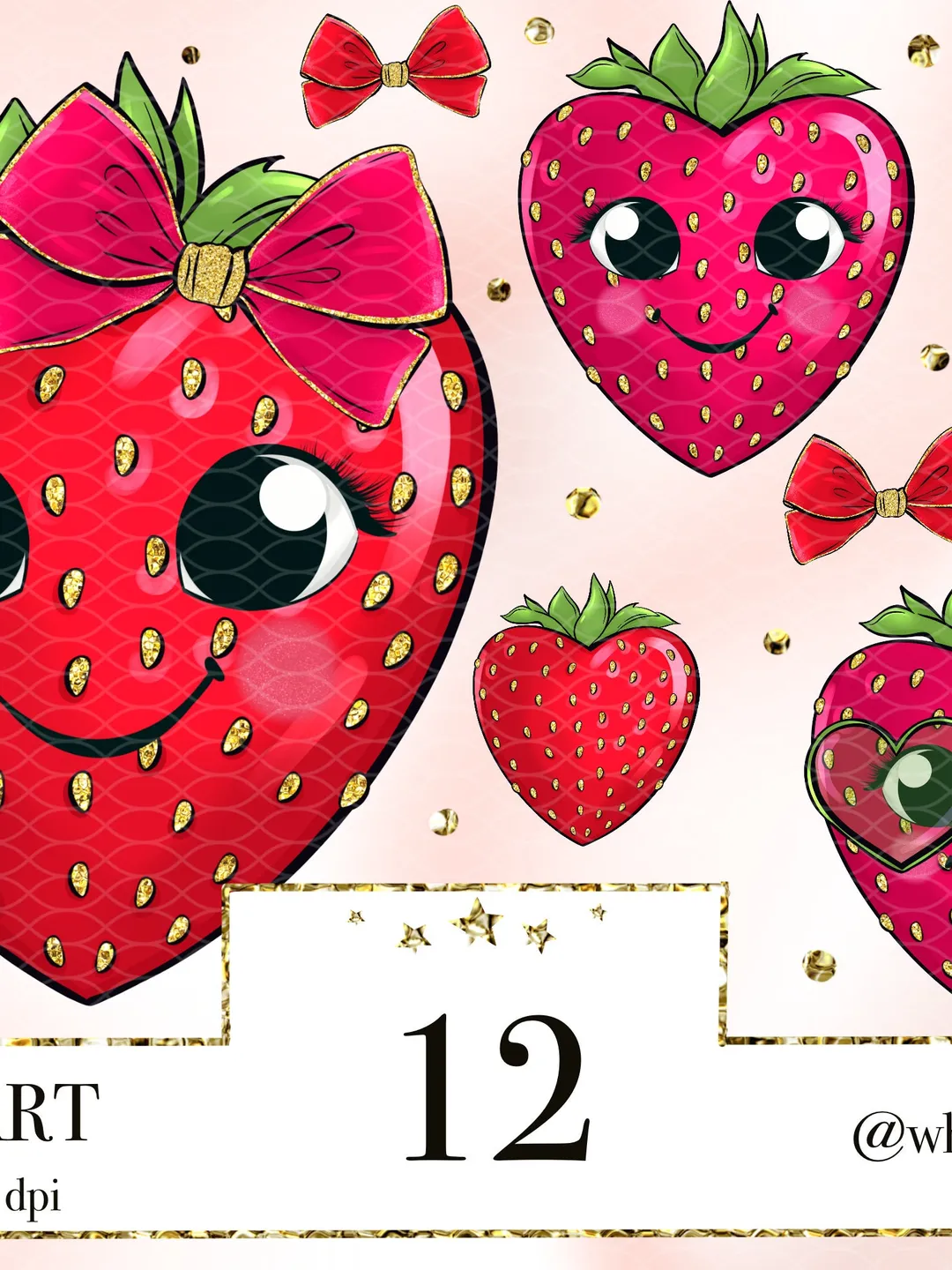 Cute Strawberry Clipart, Berry Clipart, Summer Fruit Clipart, Cute Planner  Stickers, Berry Sublimation Design, Pink Strawberry Clipart, image size:1080x1440