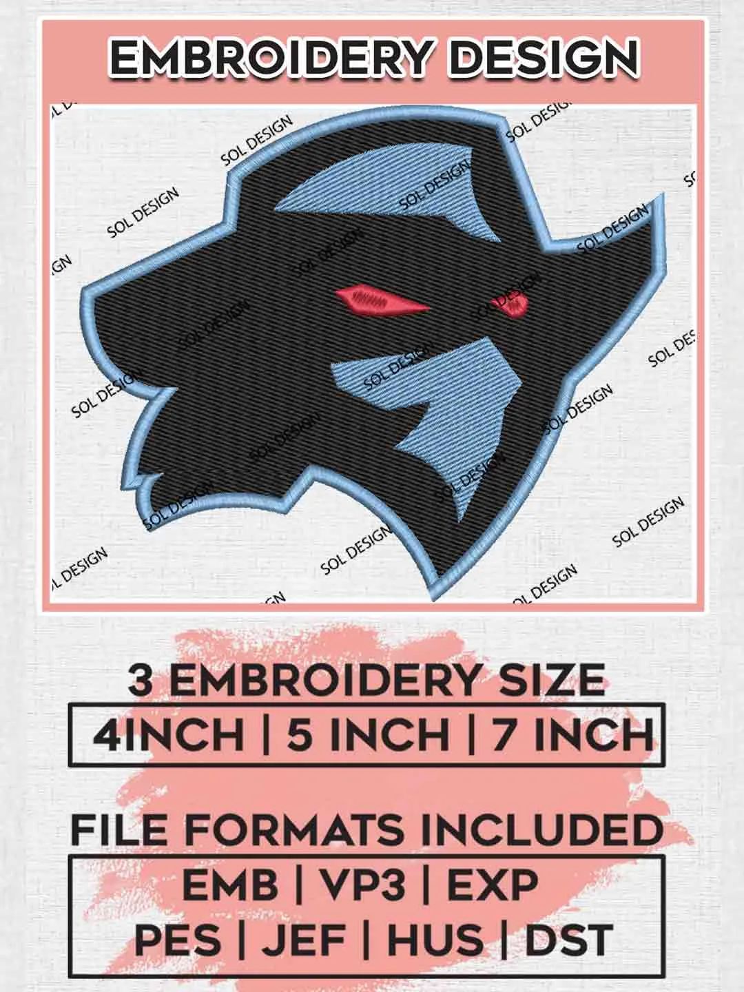 Dallas Renegades Head Logo Embroidery Design, UFL Embroidery files, Sport Machine embroidery designs, 3 sizes, Instant Download