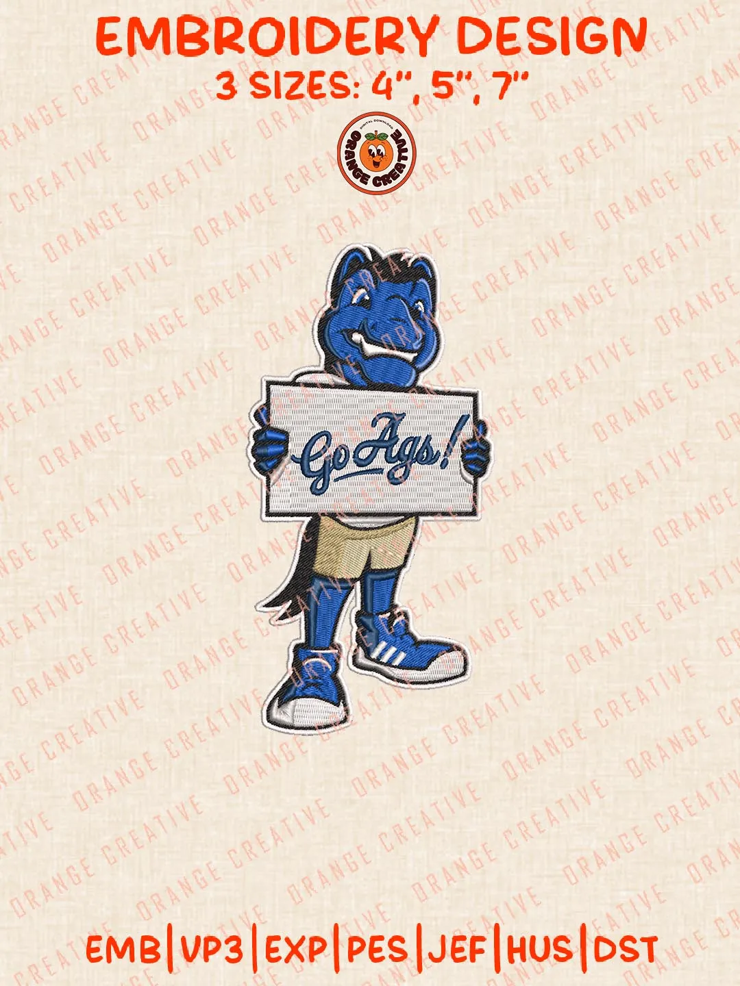 NCAA Go Ags Embroidery Design, NCAA UC Davis Aggies Logo Embroidery Design, Machine Embroidery Design File, 4 Sizes, Digital Download