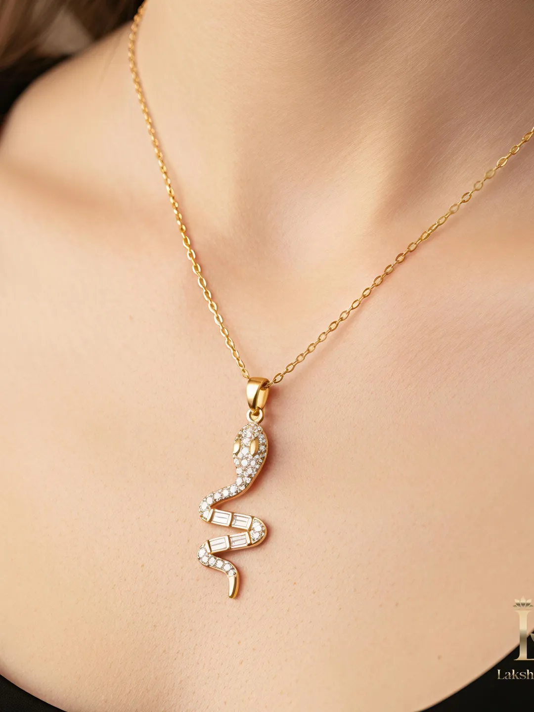 Gold Snake Necklace in Stainless Steel • Crystal Serpent Pendant • Dainty Snake Jewelry • Waterproof Minimalist Gift for Her