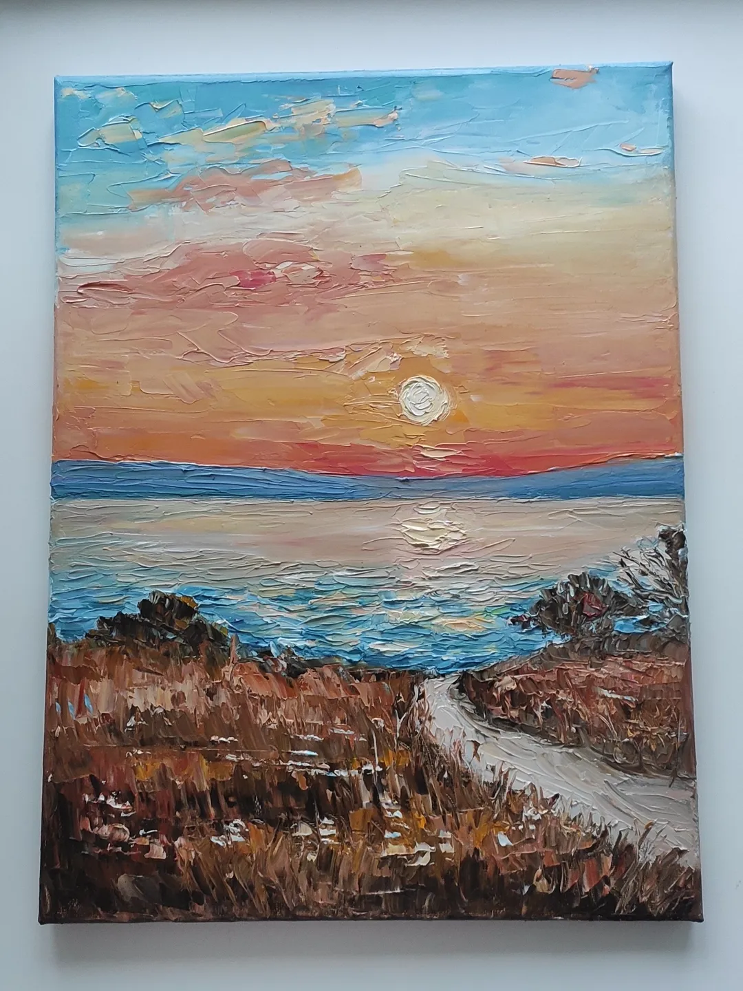 Oil painting on canvas landscape with sea