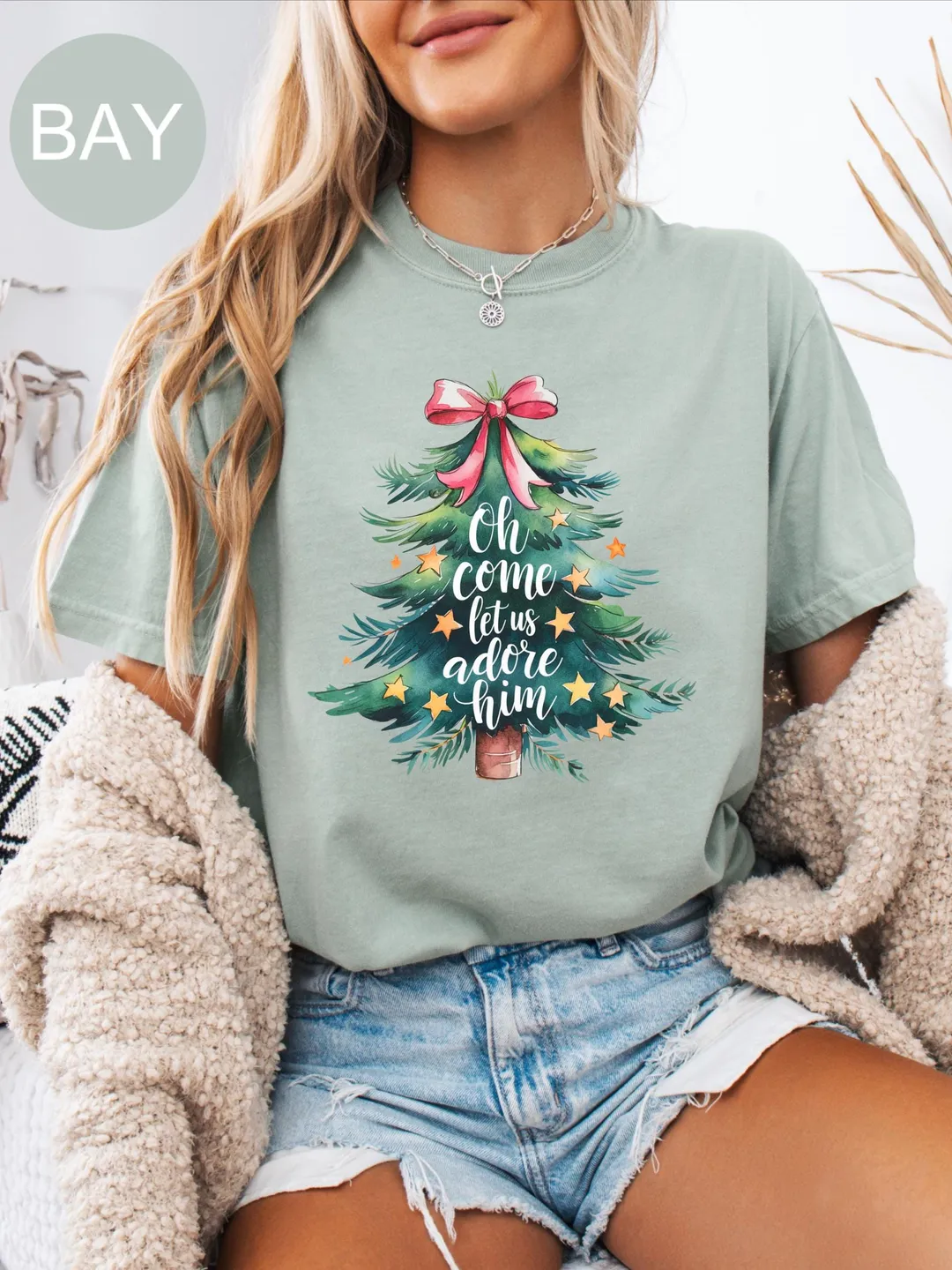 Comfort Colors® Oh Come Let Us Adore Him Shirt, Nativity Christmas T-Shirt, Christmas Gifts, Christian Christmas shirt, Nativity Xmas Tee