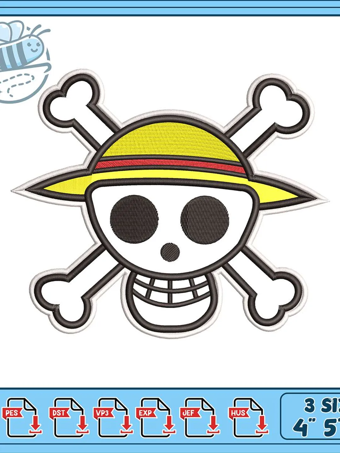 Straw Hat Skull Embroidery Design, One Piece Pirate Logo Machine Embroidery File, Anime Skull Crossbones Patch, Instant Download
