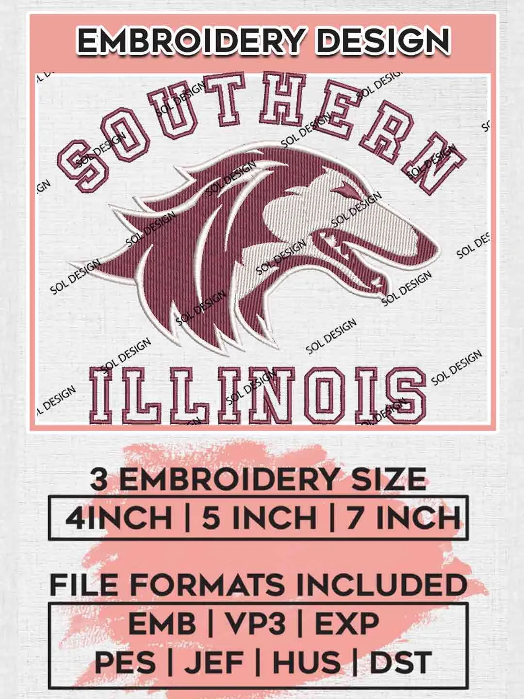 Southern Illinois Salukis Logo Embroidery Designs, NCAA Logo Embroidery files, NCAA Southern Illinois Team, Machine embroidery designs, Instant Download