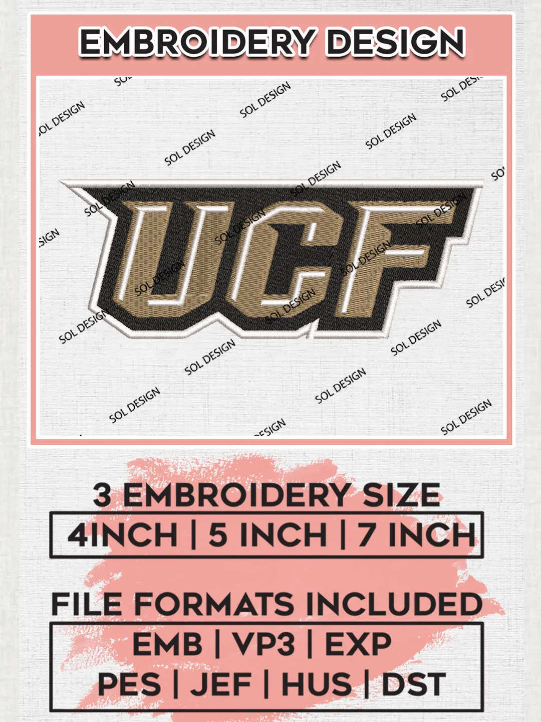 UCF Knights NCAA College Team Logo Embroidery Design Files, NCAA UCF Knights Machine Embroidery, NCAA Teams, 3 sizes, NCAA Machine embroidery designs, Digital Download