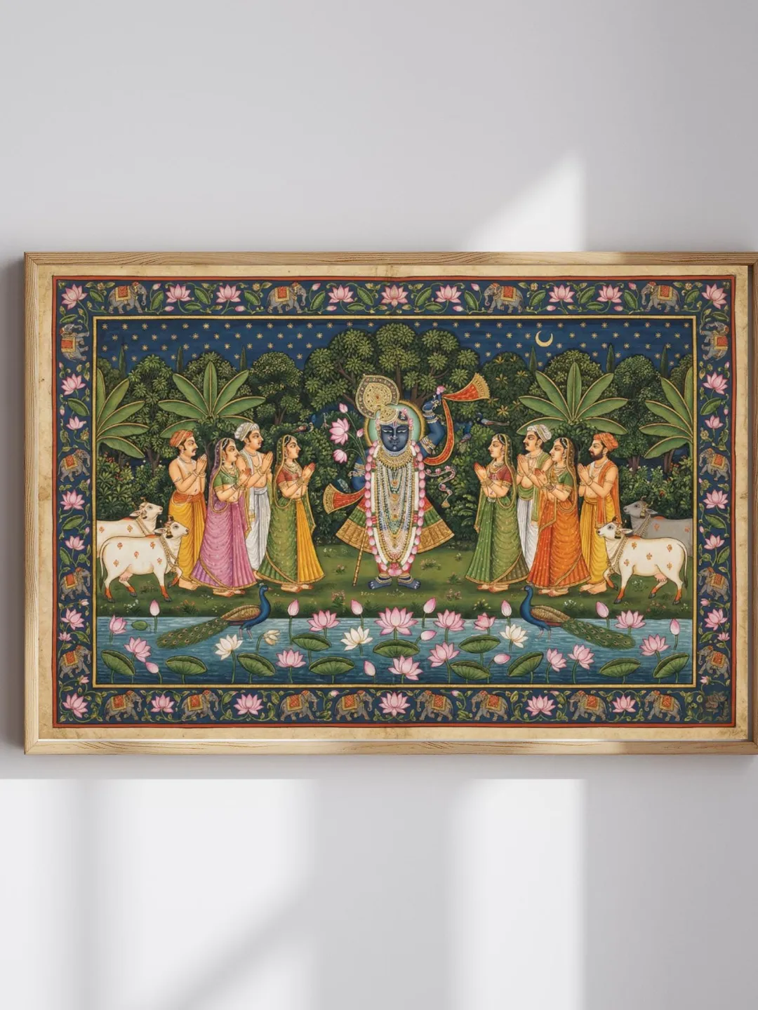 Lord Krishna Pichwai paintings, shreenathjee prints, Indian folk art, Shreenathji & Cow