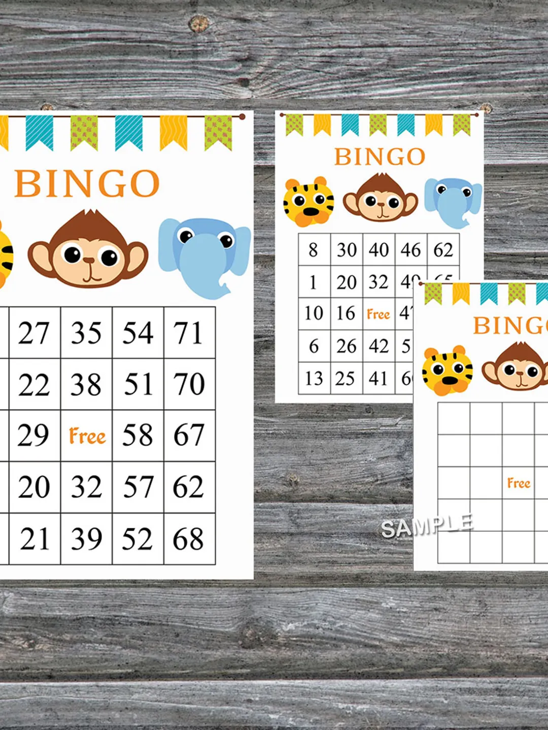 Jungle animals bingo cards,Jungle animals bingo game,Jungle printable bingo cards,60 Bingo Cards,INSTANT DOWNLOAD--180