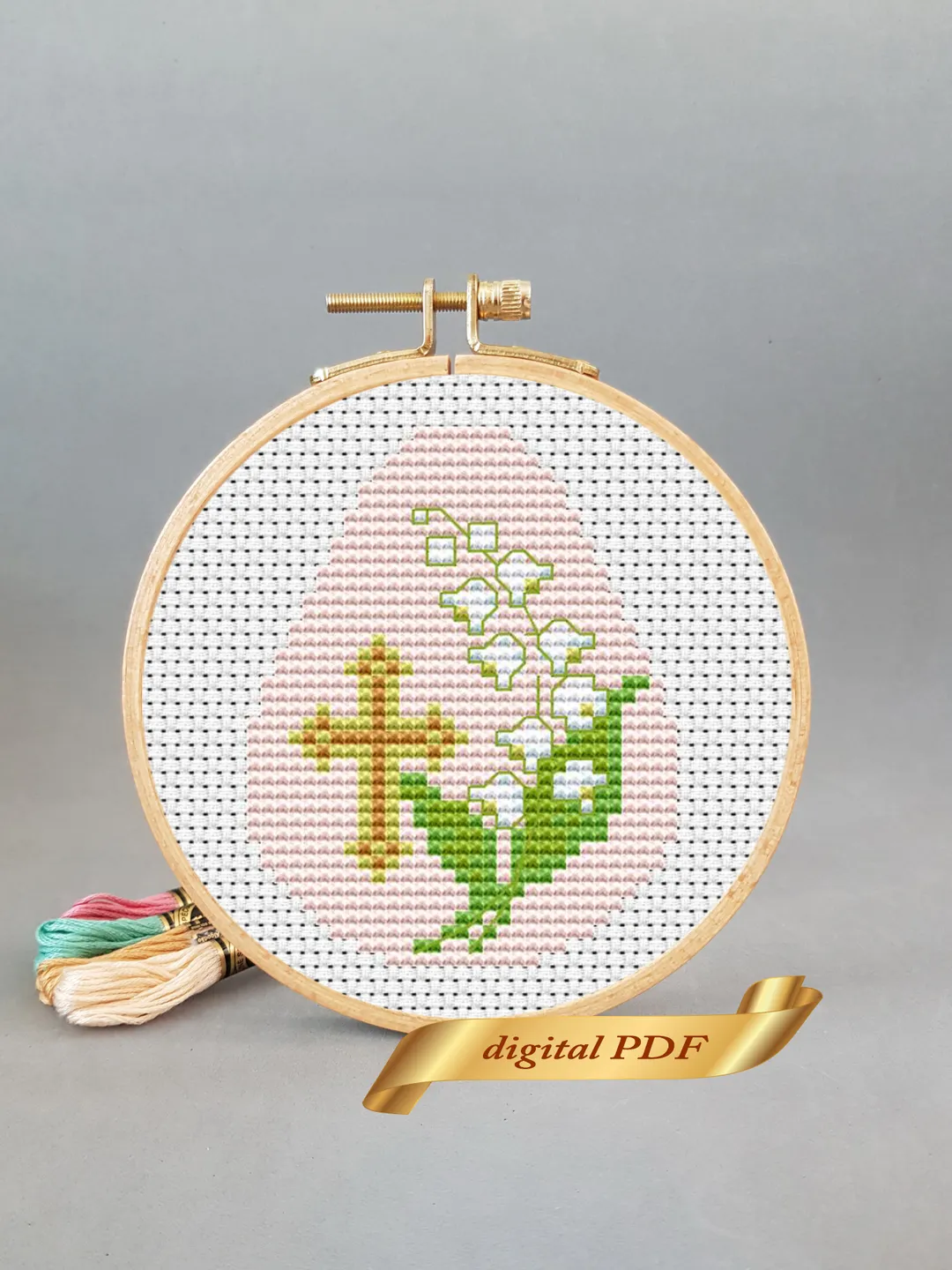 Easter cross stitch pattern pdf,lily of the valley embroidery, Easter egg design