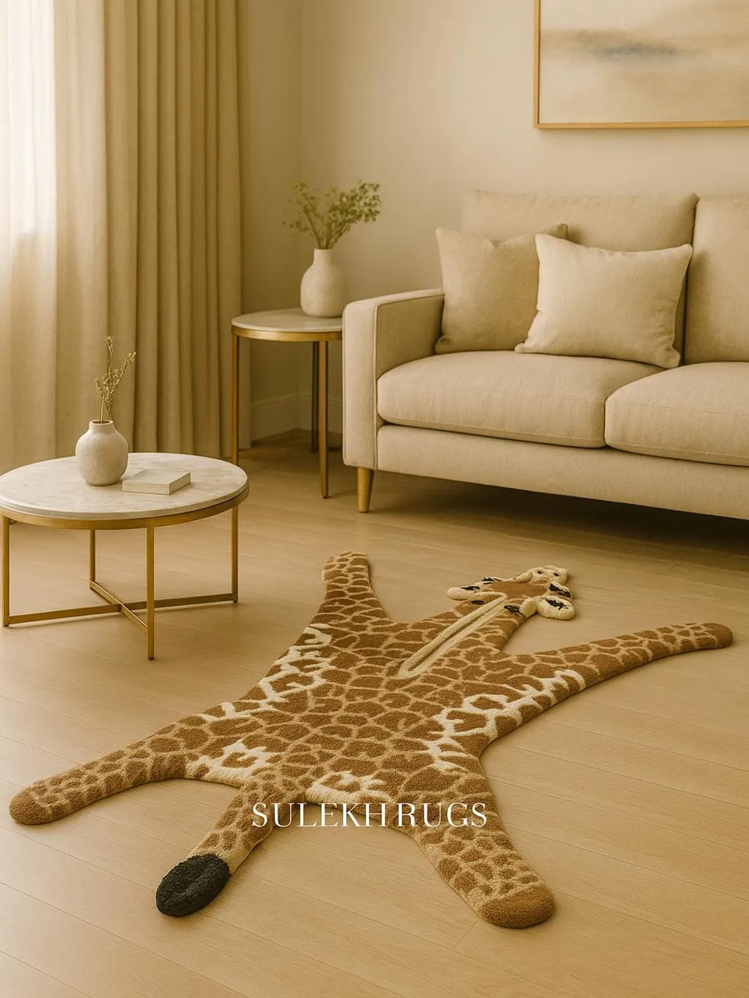 Giraffe Texture Rug Hand-Tufted Wool Giraffe Rug: Safari Nursery Kids Carpet