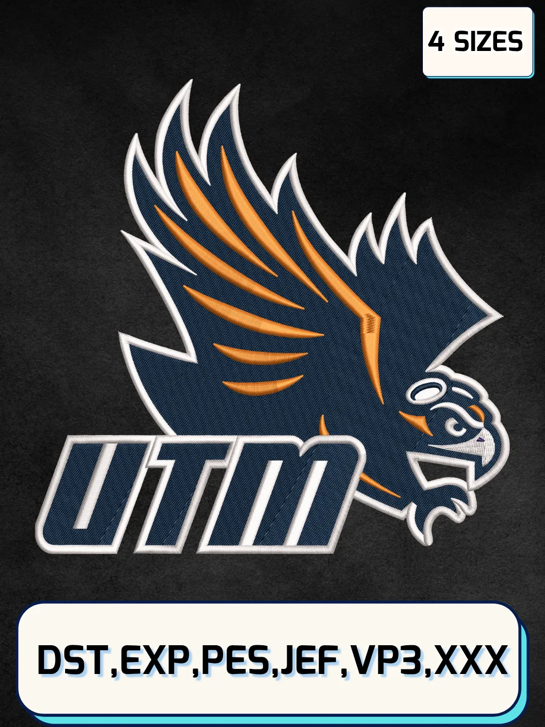 UT Martin Skyhawks Secondary Logo Embroidery Design File,NCAA Logo Embroidery Design, Machine Embroidery Files, 4 Sizes