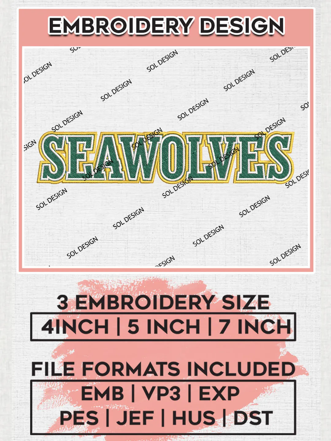NCAA Seawolves Team Writing Logo Embroidery Design Files, NCAA Alaska Anchorage Seawolves Machine Embroidery, NCAA Teams, 3 sizes, NCAA Machine embroidery designs, Digital Download