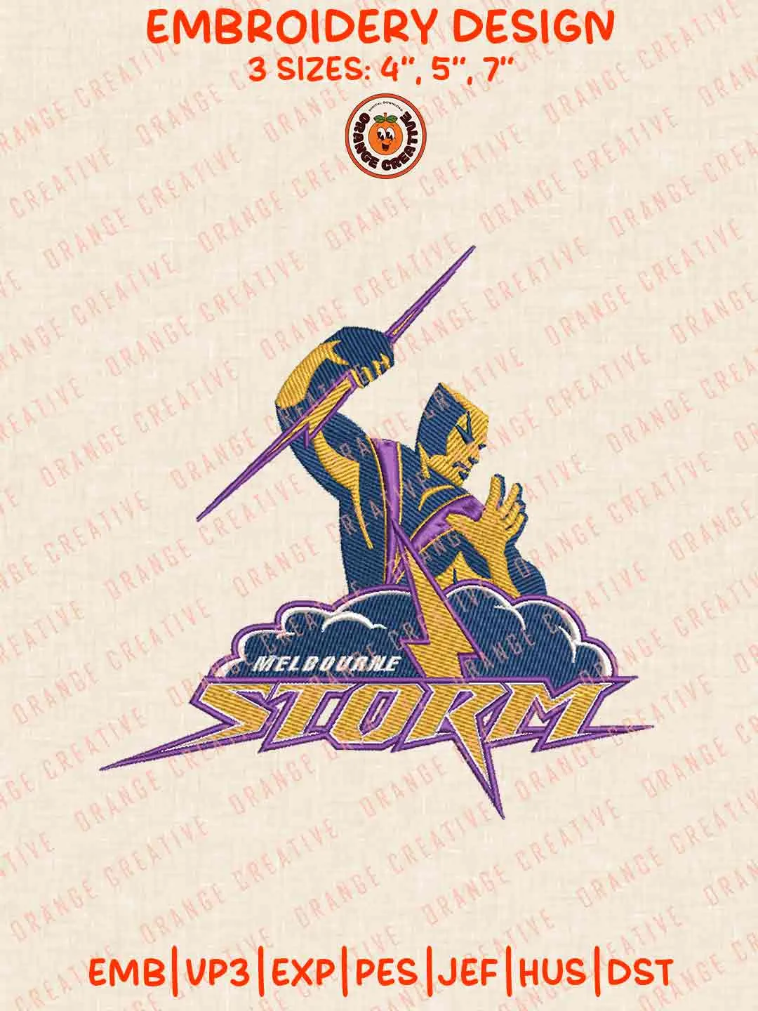 Melbourne Storm Logos Embroidery Design, NRL Rugby Team Machine Embroidery Digitized Pes File, 4 Sizes, Custom Size, Instant Download