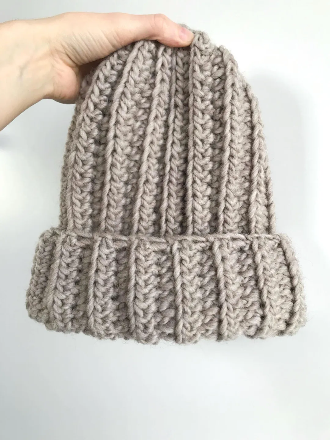Warm Crochet Chunky Beanie - Plushy Cozy Winter Hat - Thick Folded Brim - Soft 100% Wool Stocking Cap - Unisex Trendy Beige or Custom Color