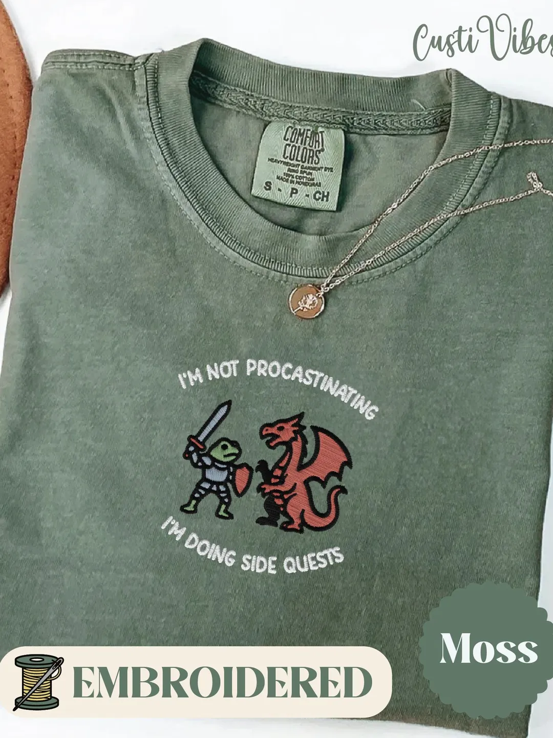 ADHD Gamer Shirt. I’m Doing Side Quests Embroidered Tee. Funny Procrastination Shirt. DnD Gift. Comfort Colors Embroidery