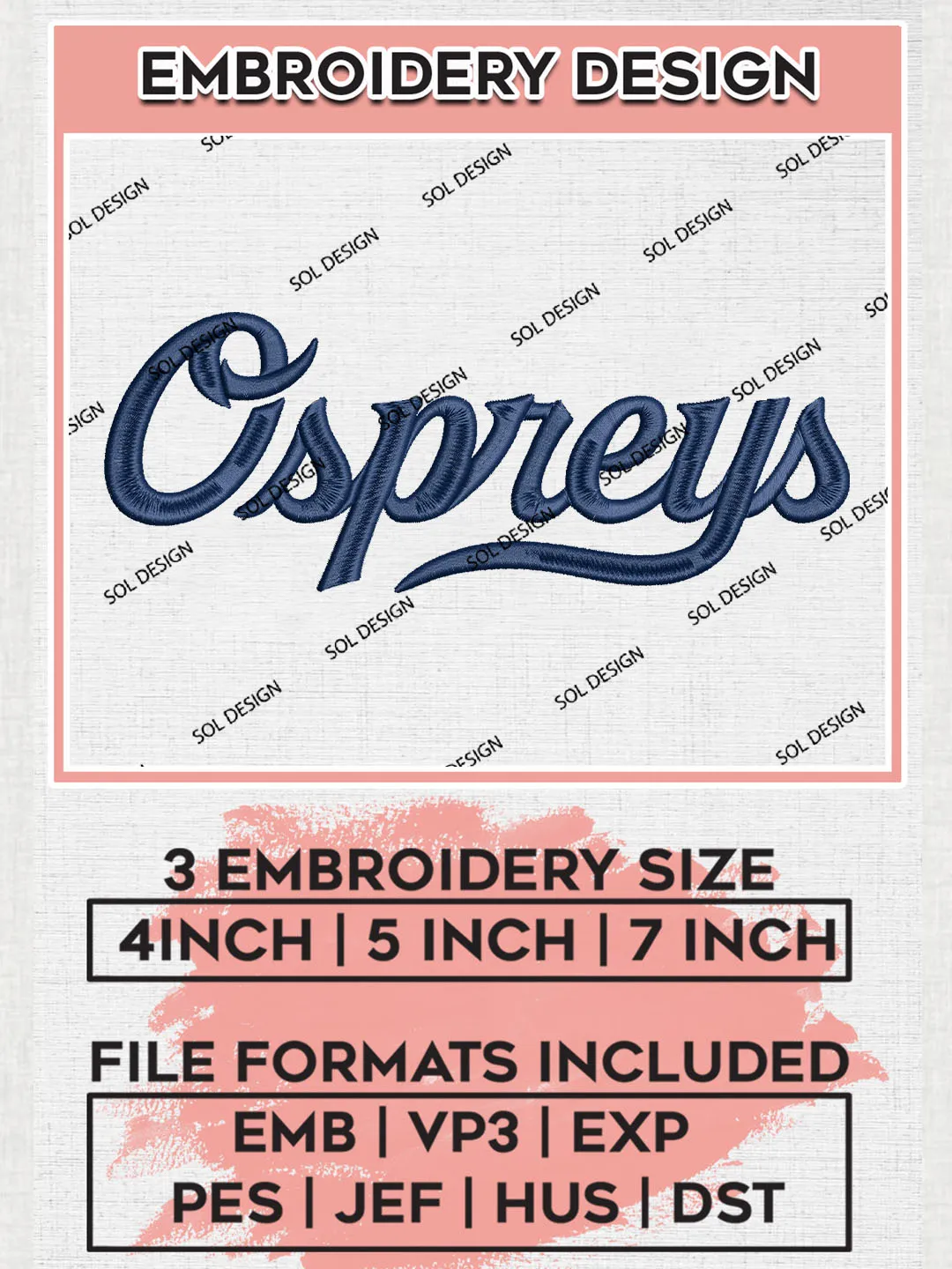 NCAA Ospreys Football Team Word Logo Embroidery Design Files, NCAA North Florida Ospreys Machine Embroidery, NCAA Teams, 3 sizes, NCAA Machine embroidery designs, Digital Download