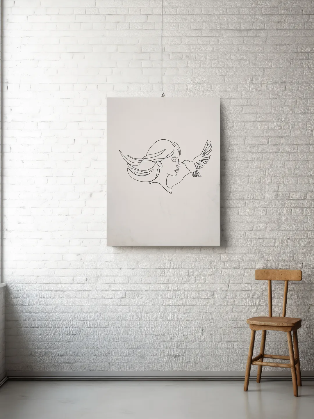 Woman with bird. Portrait minimalistic style