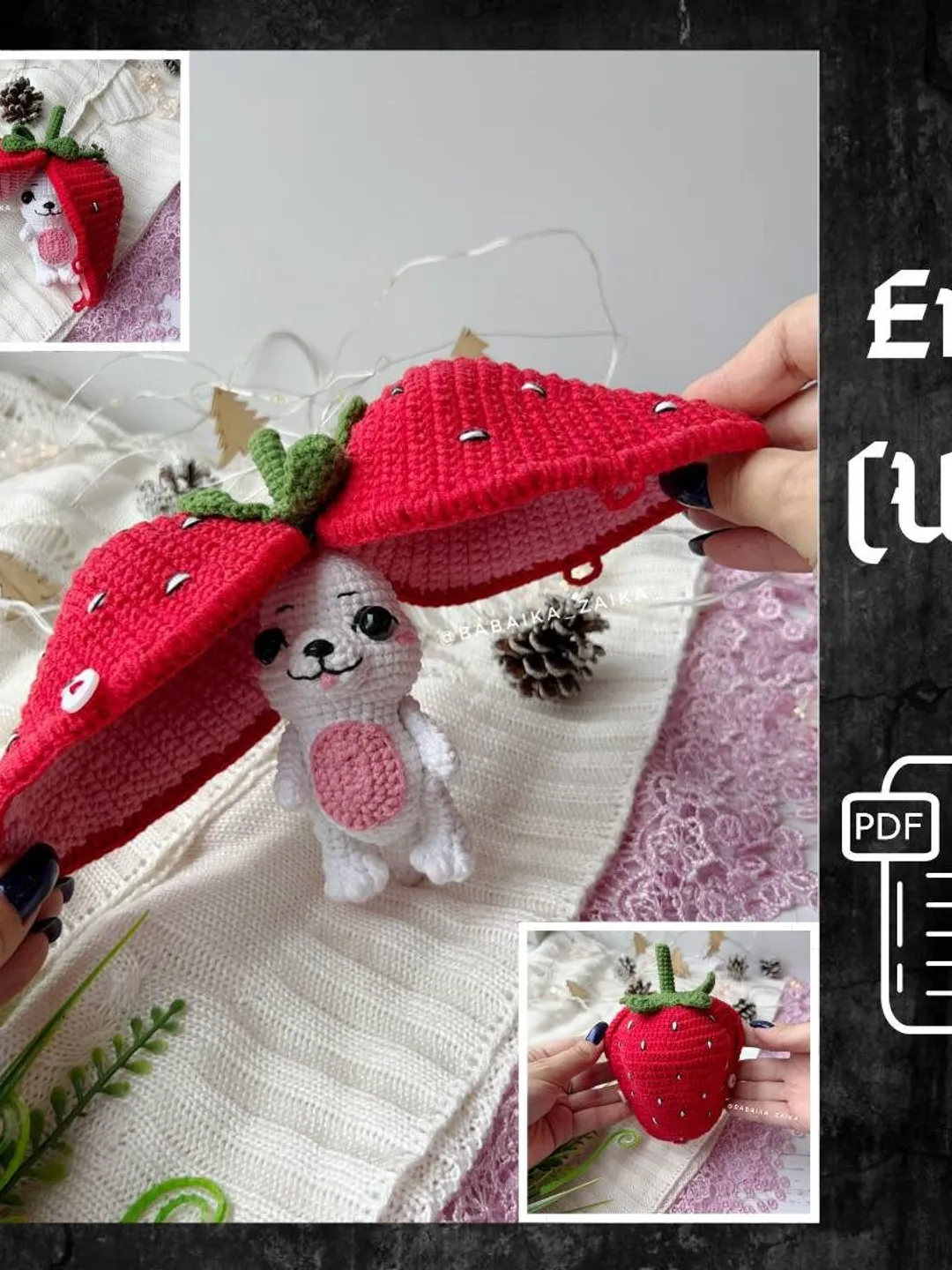 PDF Crochet Strawberry Fox Amigurumi Pattern, Crochet Fruits Pattern, Cute amigurumi fox, Crochet Amigurumi fruit Toy, Small Toy Pattern