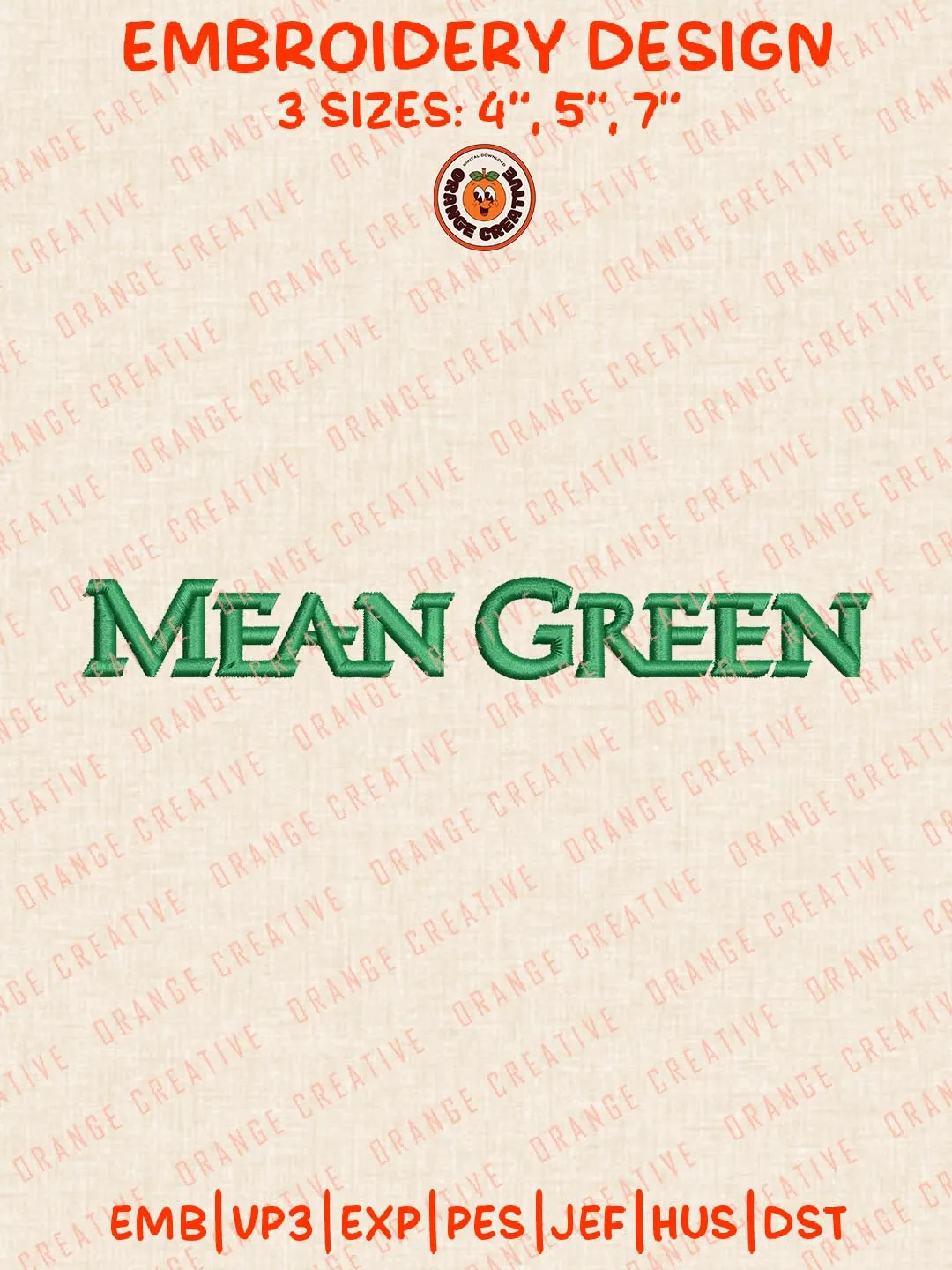 NCAA Mean Green Text Embroidery Design, NCAA North Texas Mean Green Team Logo Embroidery Design, Machine Embroidery Design File, 4 Sizes, Custom Size, Digital Download