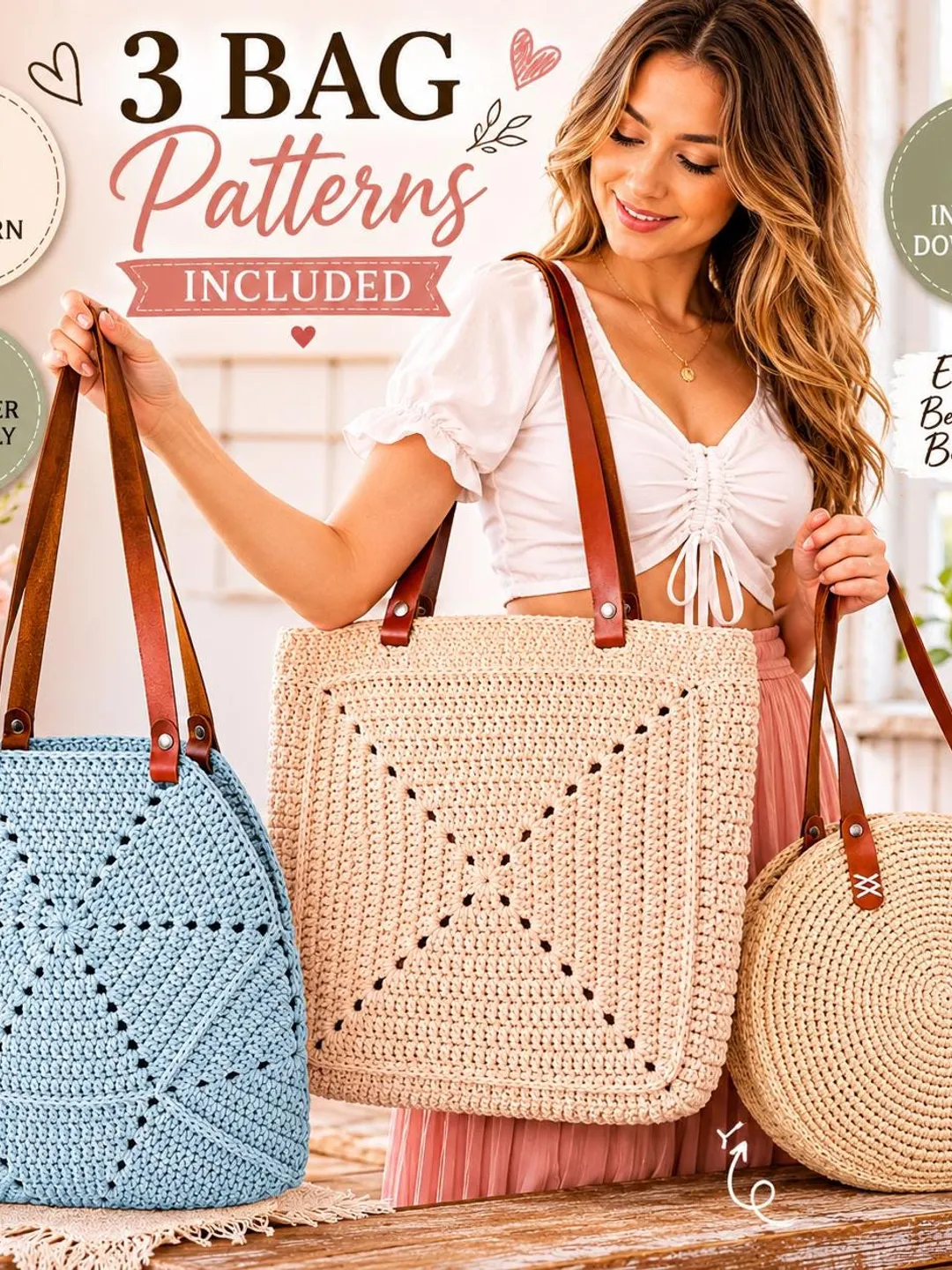 Crochet Bag Patterns Bundle PDF Granny Square Tote Pattern Boho Market ...