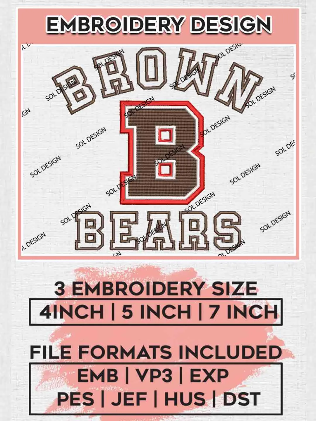 Brown Bear Embroidery Design, Football Embroidery files, Sport Machine embroidery files, 3 sizes, Instant Download