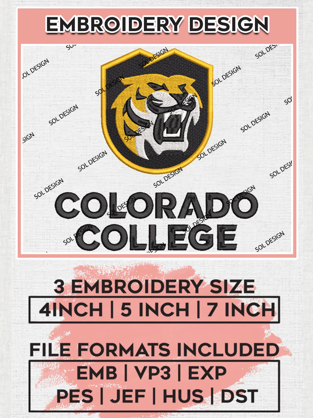 NCAA Colorado College Team Logo Embroidery Design Files, NCAA Colorado College Tigers Machine Embroidery, NCAA Teams, 3 sizes, NCAA Machine embroidery designs, Digital Download