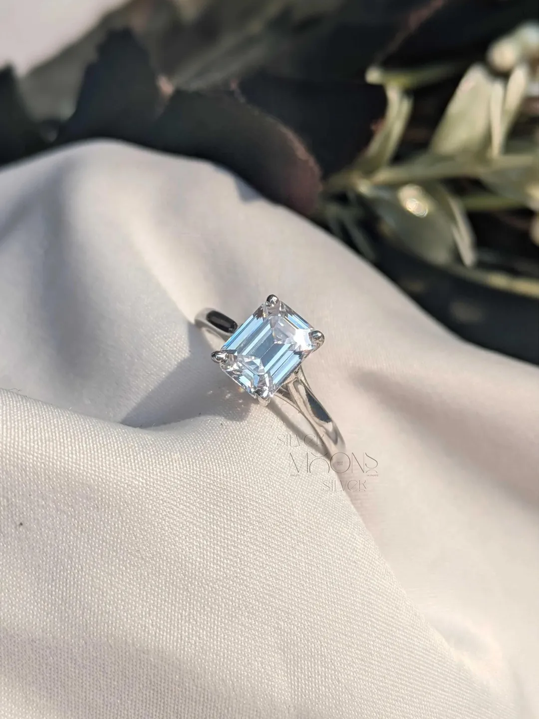 1.6CT Emerald Cut Moissanite Engagement Ring, Erza Solitaire Ring, 925 Sterling Silver Minimalist Wedding Ring for Women