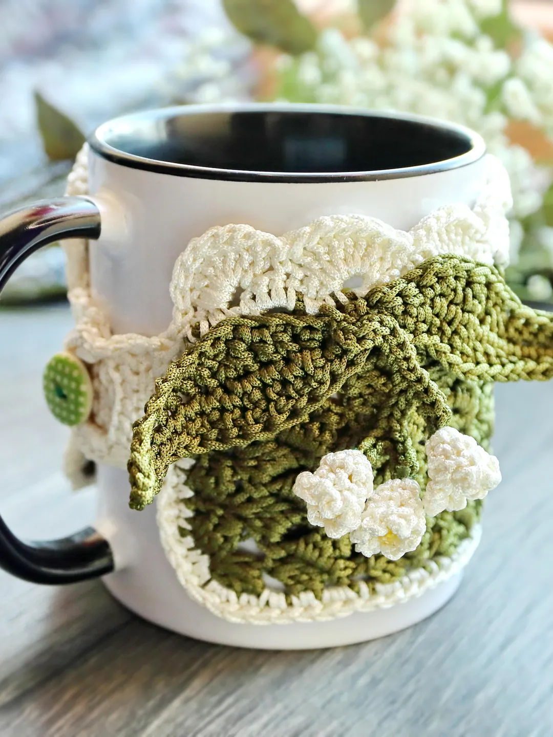 Lily of the Valley Crochet Mug Cozy, Fan Stitch Mug Wrap (PDF Pattern)