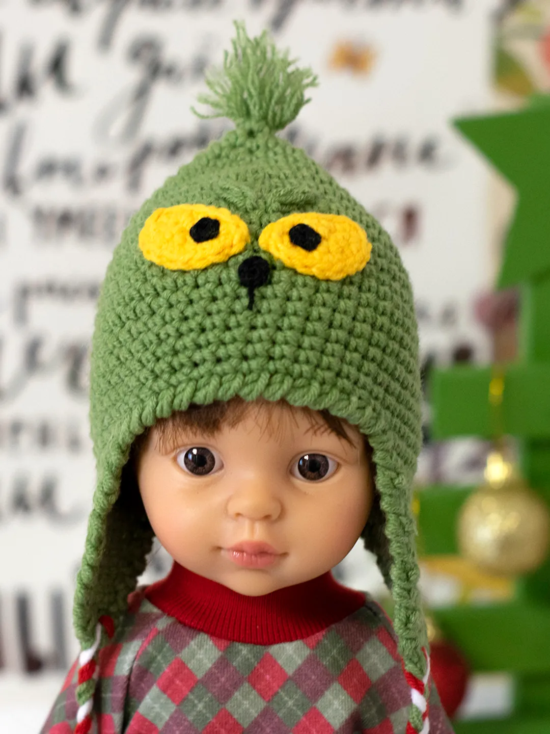 Mr. Grinch crocheted hat for Paola Reina doll, Meadowdolls Dumplings, Little Darling, Siblies for Halloween or Christmas