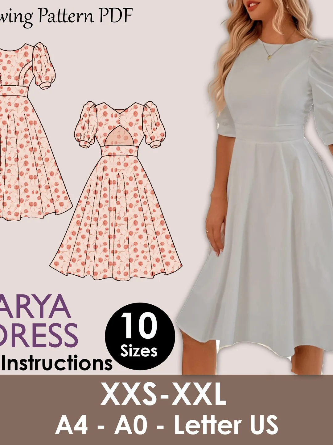 A-Line Shift Dress Sewing Pattern | Beginner Friendly PDF | Sleeveless  Summer Dress ( XS-3XL )