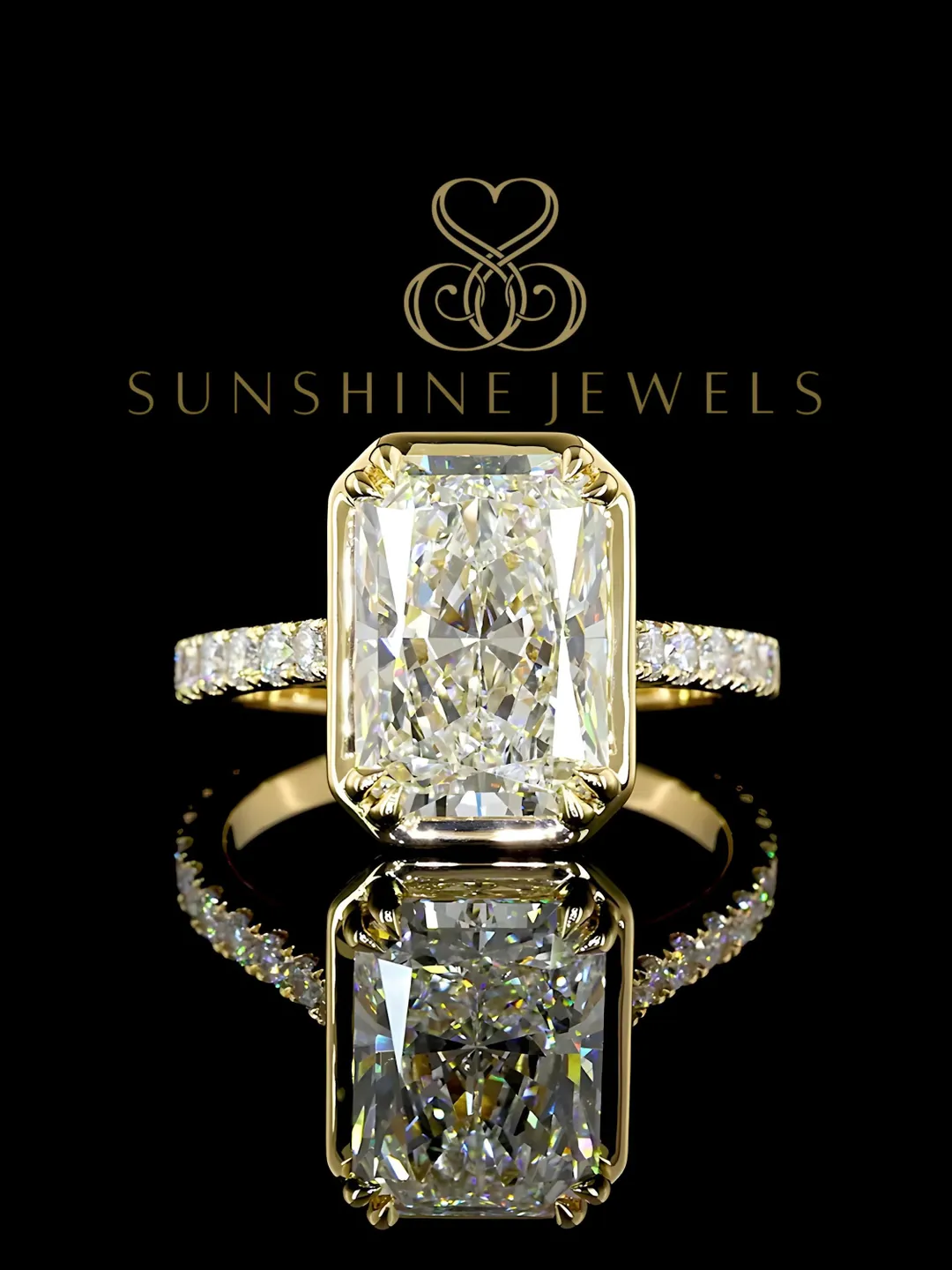 Radiant Cut Lab Grown Diamond Ring, 14K Yellow Gold Engagement Ring ...