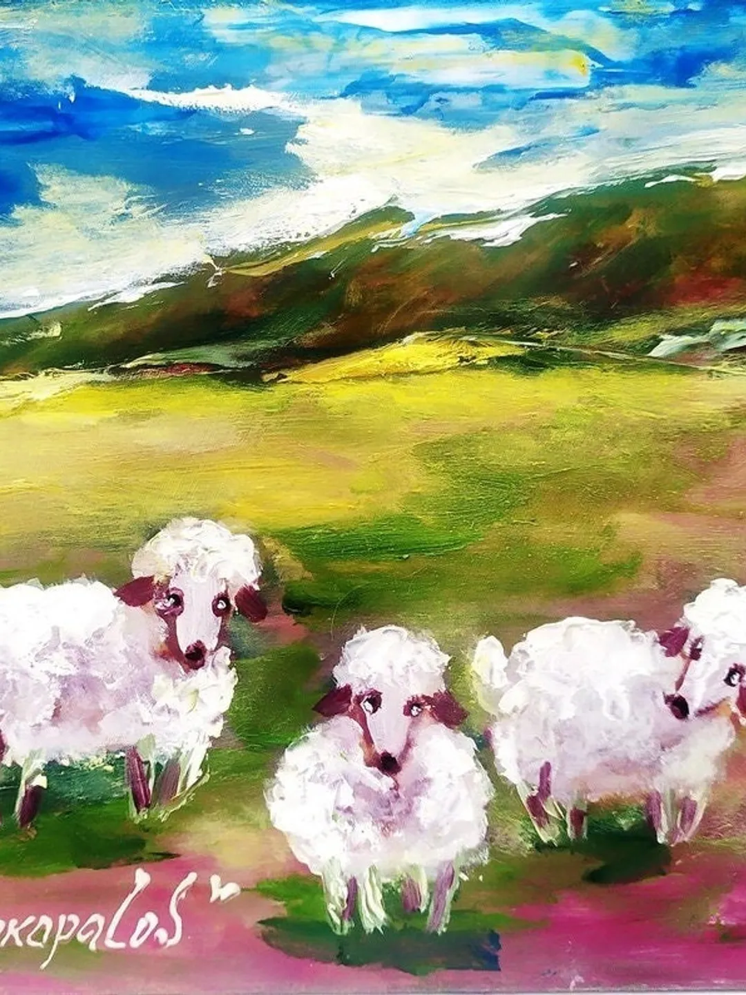 Sheep Painting Ireland Original Art Irish Landscape Oil Painting Farm Small Artwork by ArtProkopaloSv