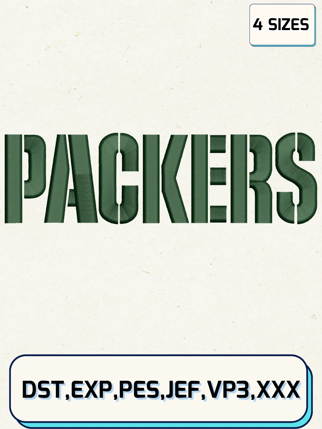 Green Bay Packers Wordmark Logo Embroidery Design Files,NFL Logo Embroidery Designs,Machine Embroidery Files,4 Sizes