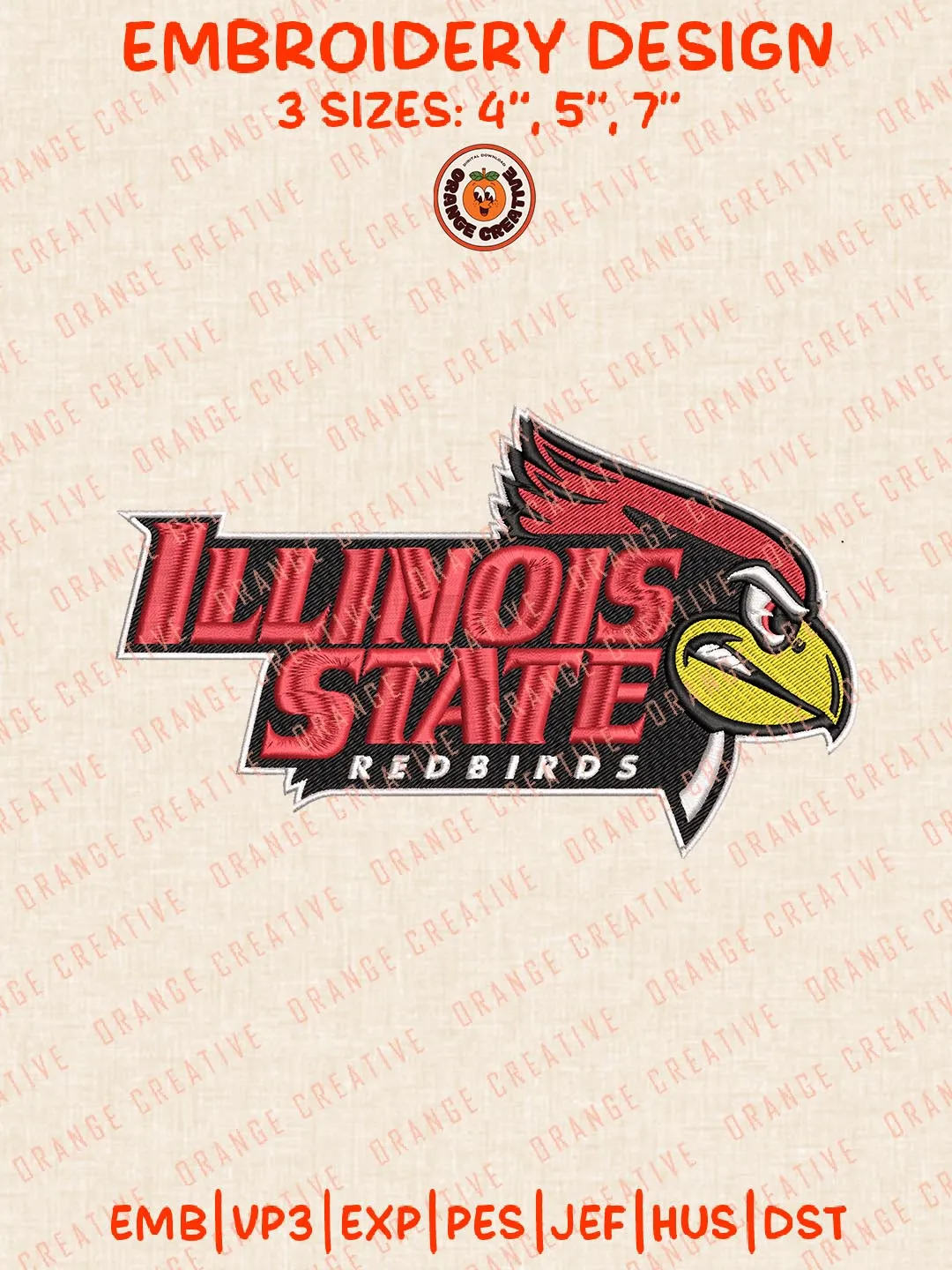 Illinois State Redbirds NCAA Logos Embroidery Design Files, NCAA Logos Embroidery Designs, Machine Embroidery Files, 4 Sizes, Custom Sizes