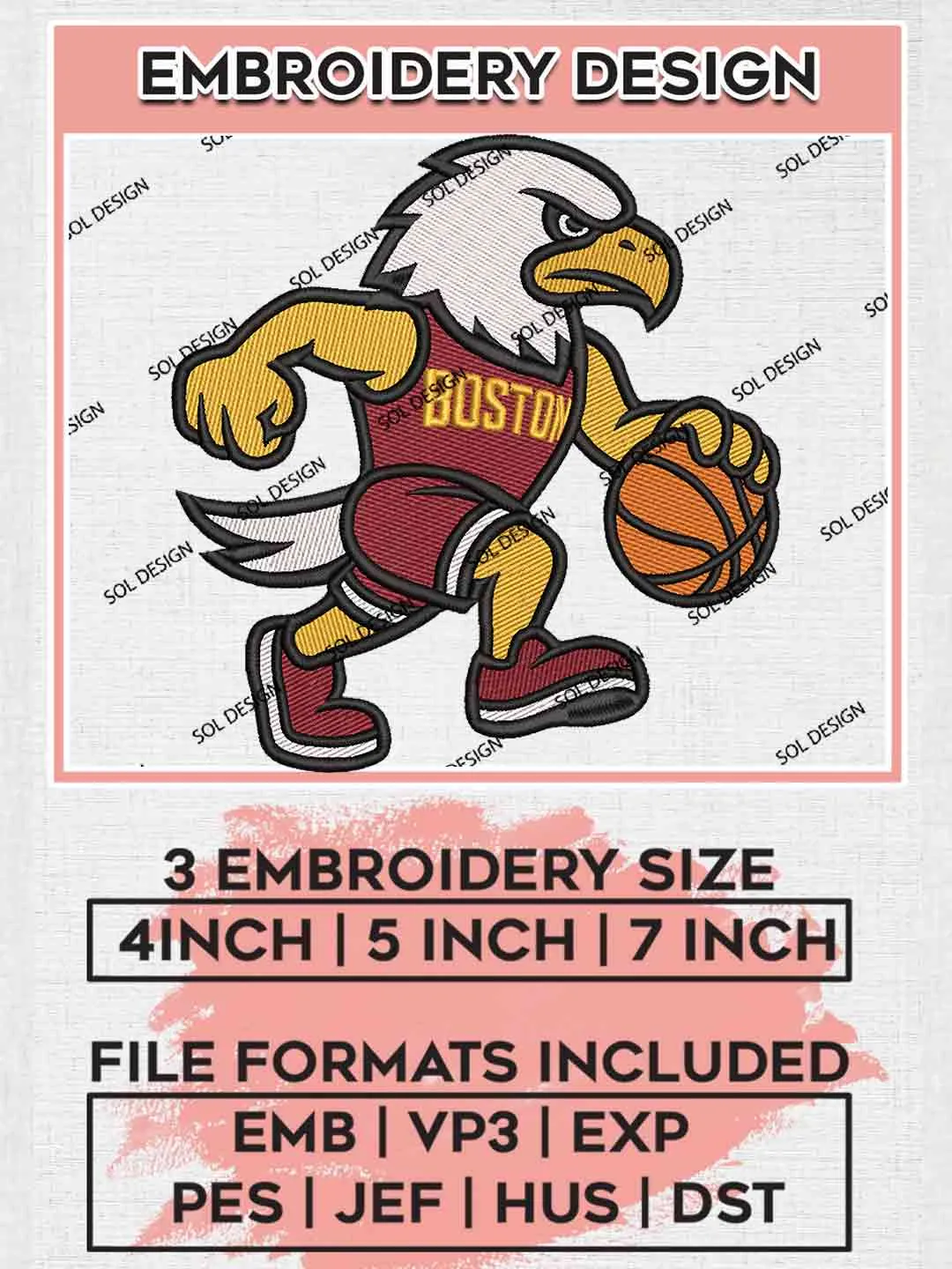 NCAA Boston College Eagles Basketball Mascot Logo Embroidery Designs, NCAA Logo Embroidery files, NCAA Boston College Eagles Team, College Basketball Team Machine embroidery designs, Digital Download