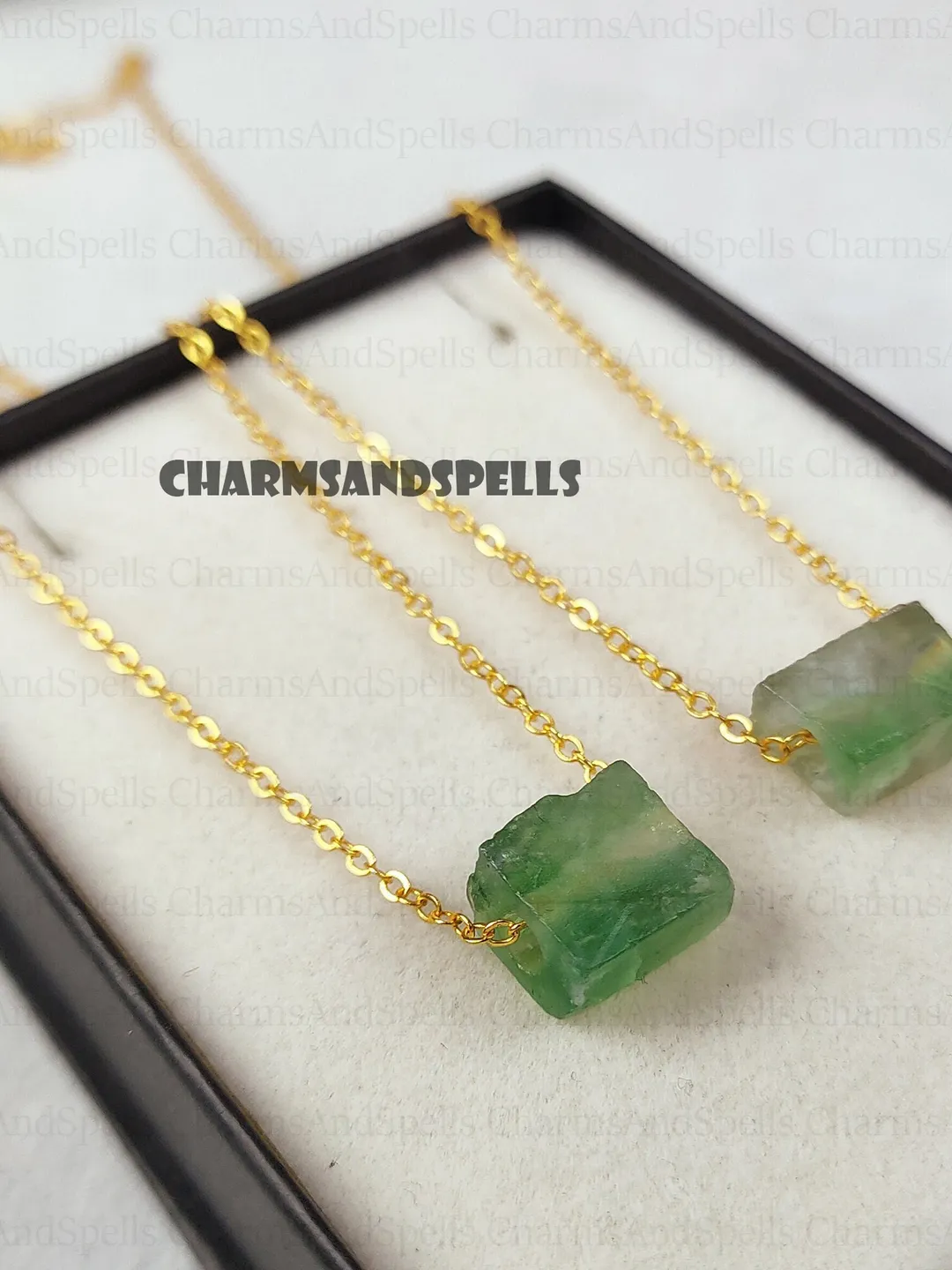 Natural Raw Green Fluorite Necklace, Boho Healing Crystal Stone Jewelry, Gift for Women