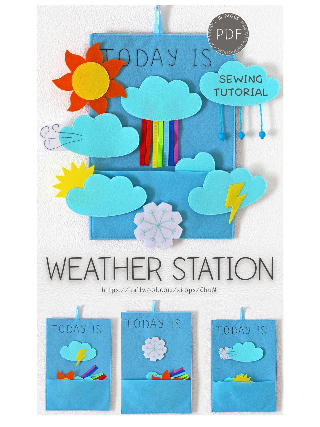 Weather Station sewing pattern, Weather Station educational toy sewing pattern. DIY Tutorial in PDF Format. Digital Pattern for Easy Sewing.