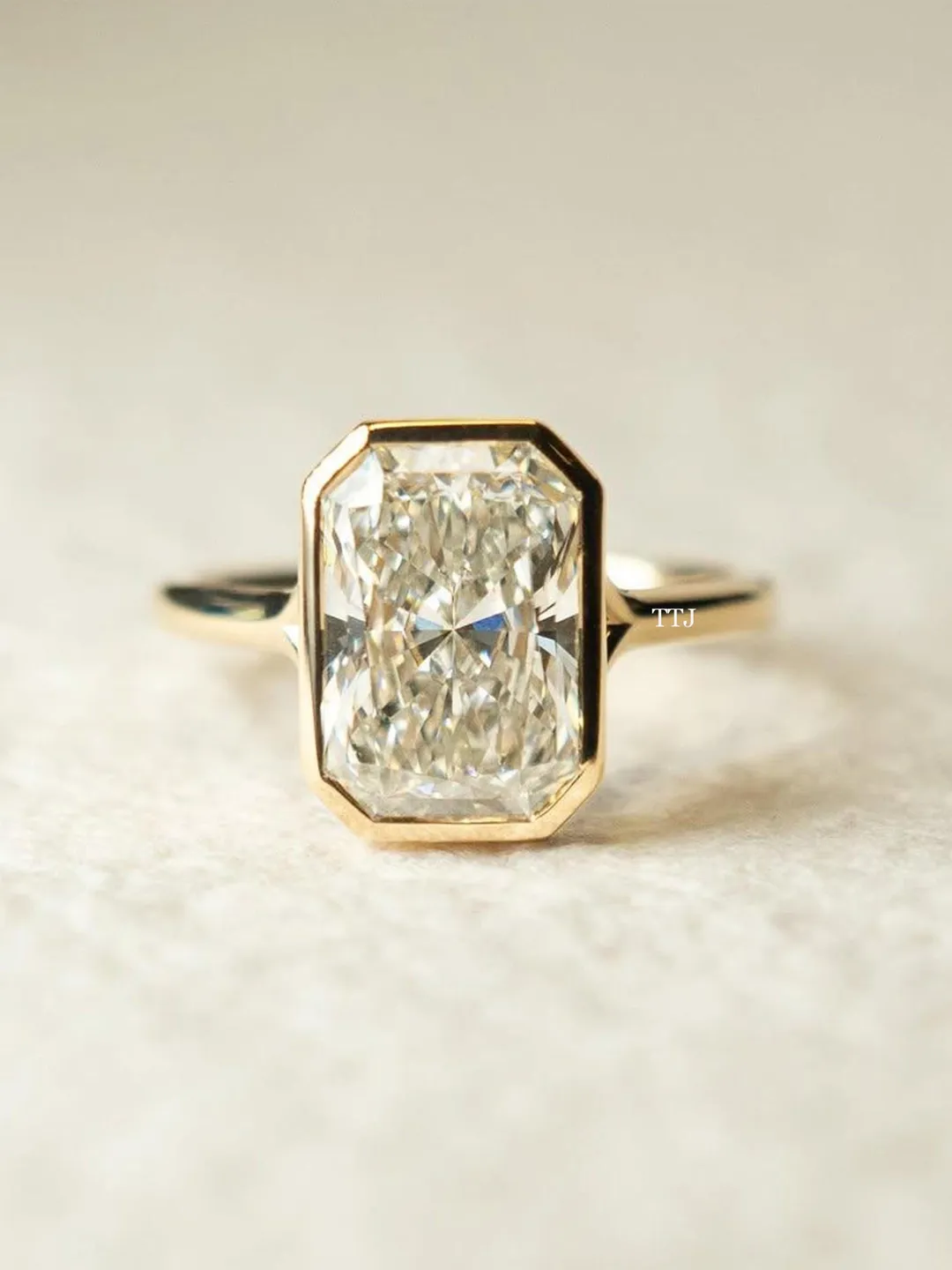 Radiant Cut Moissanite Solitaire Ring, 3CT 14K Solid Gold Minimalist Bezel Set Engagement Ring, Modern Classic Wedding Jewelry Gift For Her