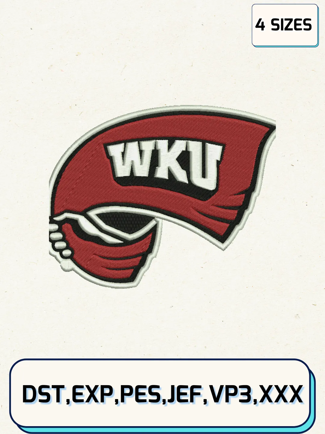 Western Kentucky Hilltoppers Embroidery Design Files, NCAA Logos Embroidery Designs, Machine Embroidery Files, 4 Sizes