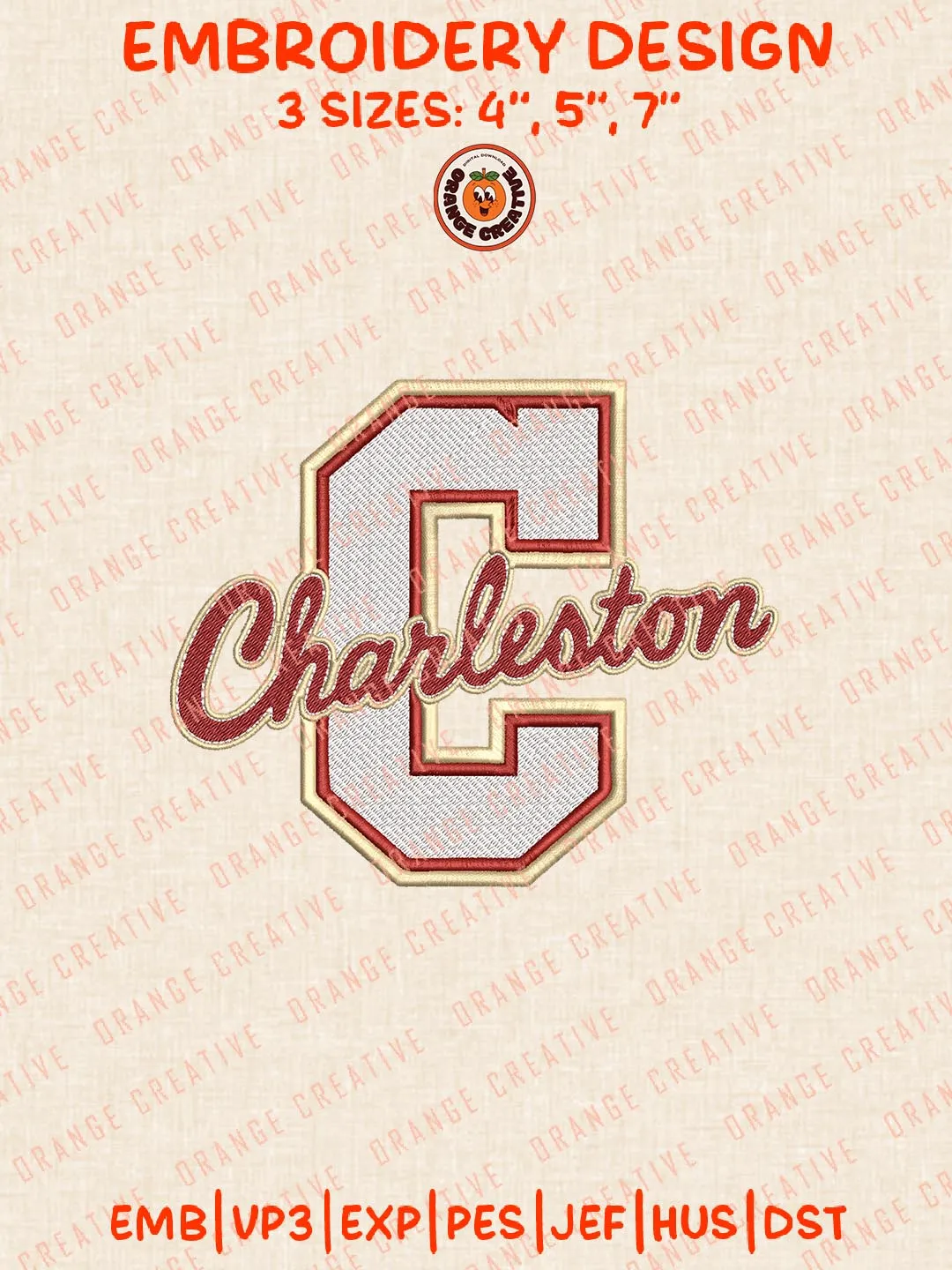 Charleston Logos Embroidery Design Files, NCAA Charleston Cougars Logos Embroidery Designs, Machine Embroidery Files, 4 Sizes, Custom Sizes, Instant Download