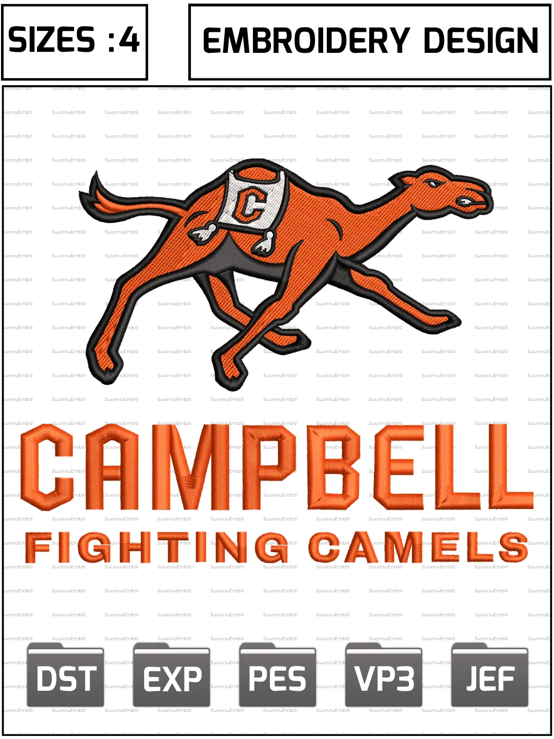 Campbell Fighting Camels Alternate Logo Embroidery Design,NCAA Logos Embroidery Design,NCAA Teams, Machine Embroidery Design File,4 Sizes, Digital Download