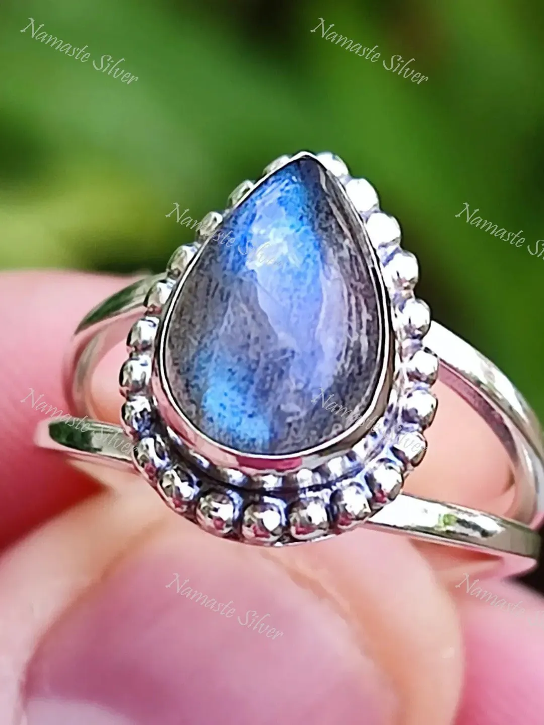 Handmade Oval Labradorite Ring | 925 Sterling Silver Boho Jewelry