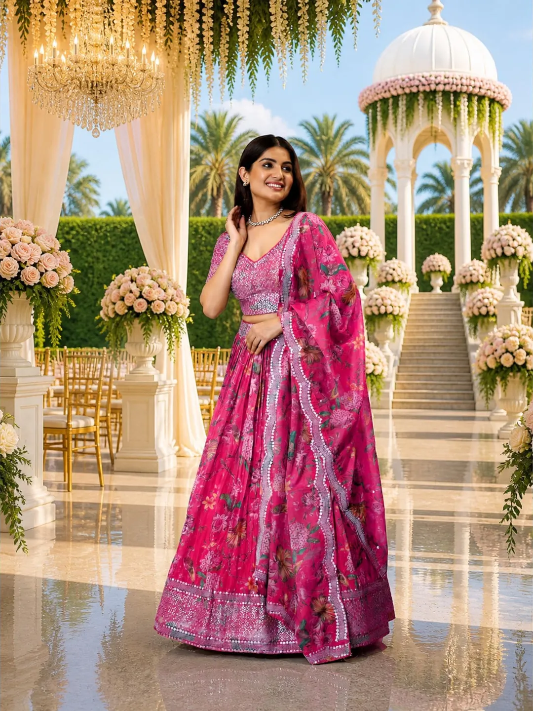 Pink Ready To Wear Lehenga Choli: Indian Wedding Wear, Sequins Embroidery