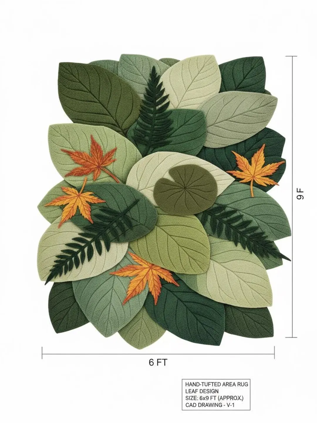 Handmade 3D Layered Forest Leaf Area Rug Tufted Carpet - Large Green ...
