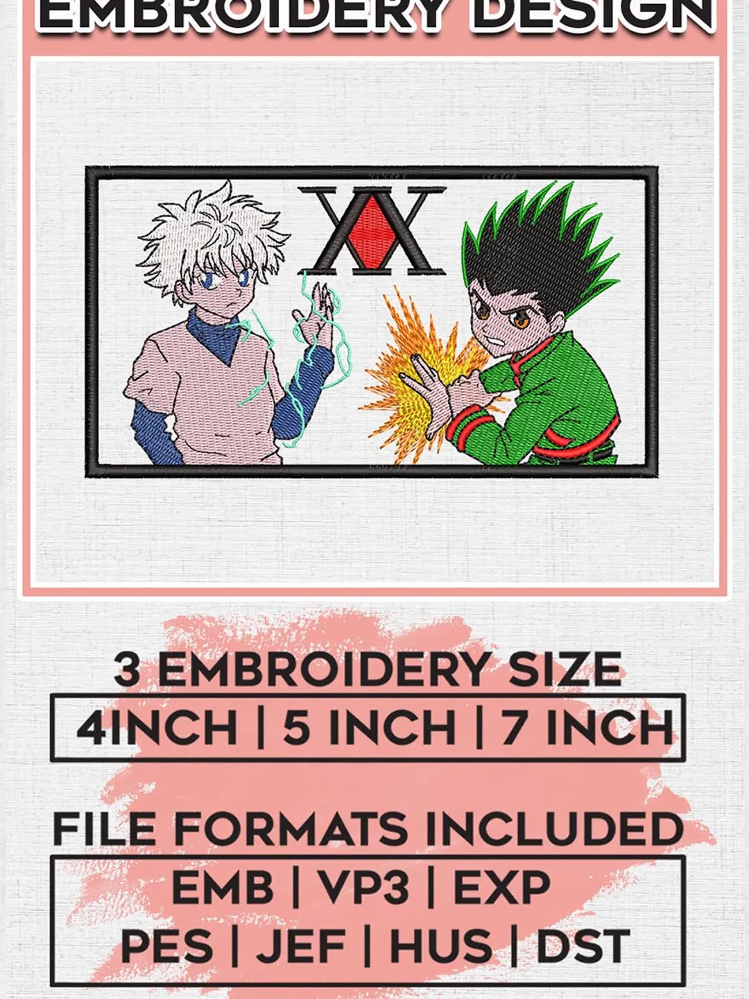 Killua x gon embroidery design, Hunter x hunter embroidery,Anime