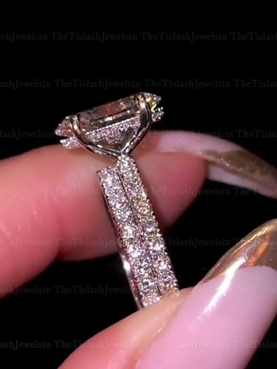 3CT Oval Moissanite Engagement Ring Set 14K Solid Gold Hidden Halo ...