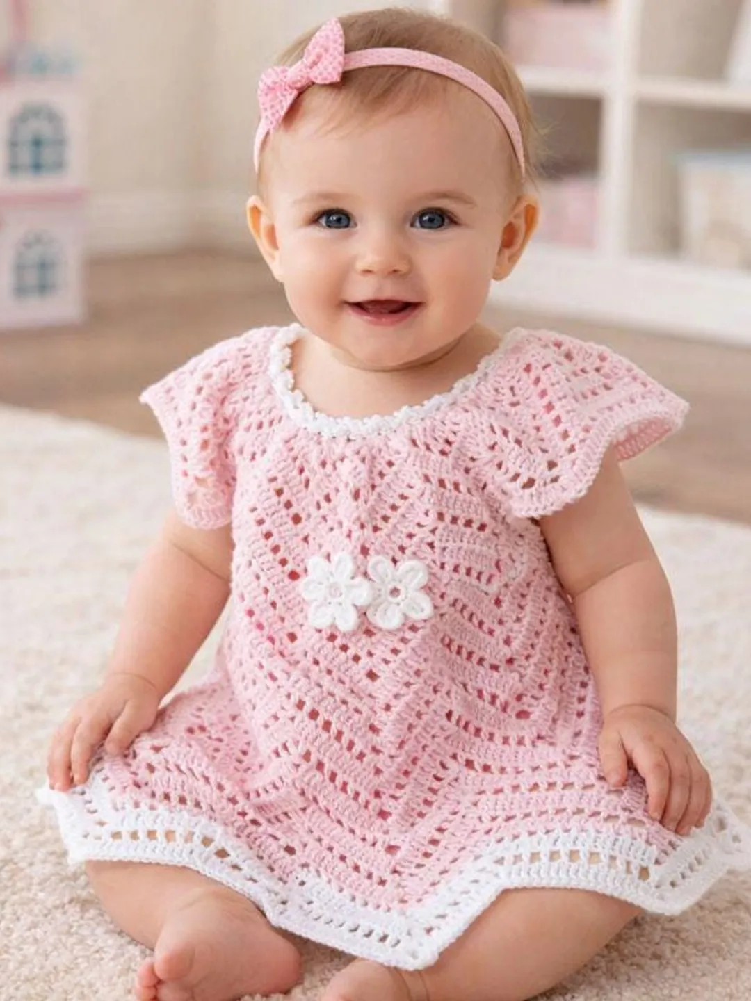 Baby Crochet Dress Pattern PDF, Chevron Stitch Toddler Dress, Sizes 3-36 Months