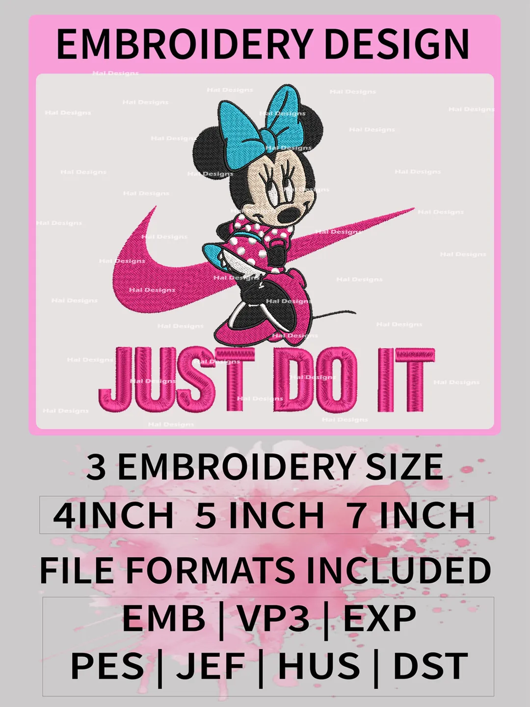 Nike Minnie Embroidery Designs, Just Do It Machine Embroidery Design, Embroidery Design, Embroidery Machin